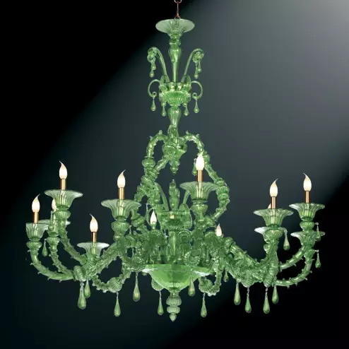 "Smeraldo" 12 lights green Murano glass chandelier