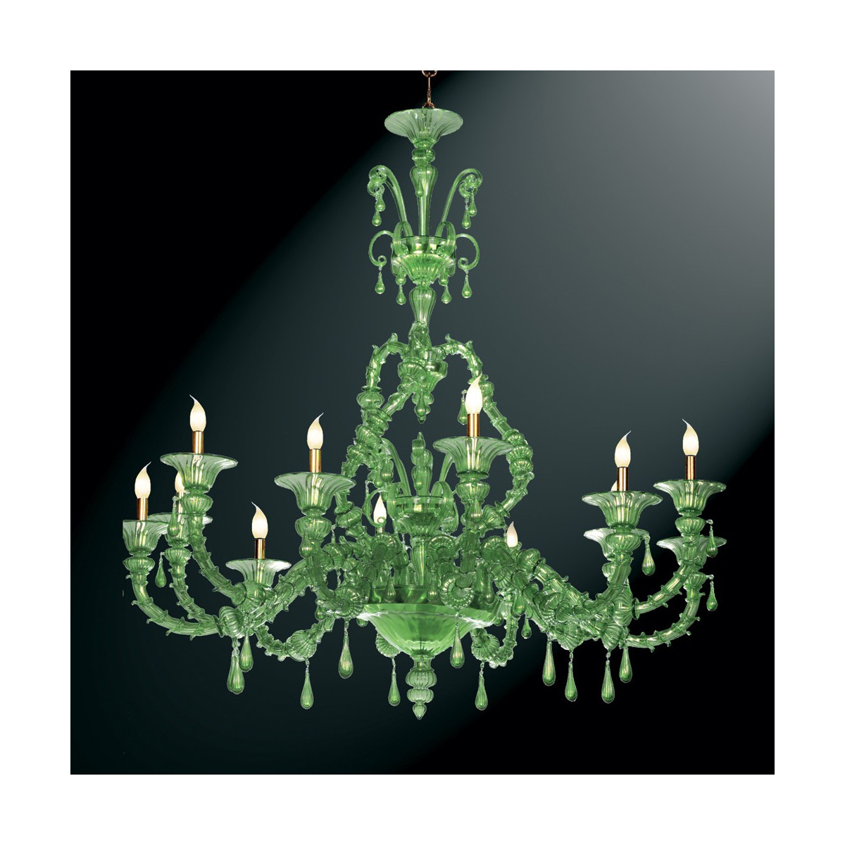 "Smeraldo" 12 lumières lustre vert en verre de Murano