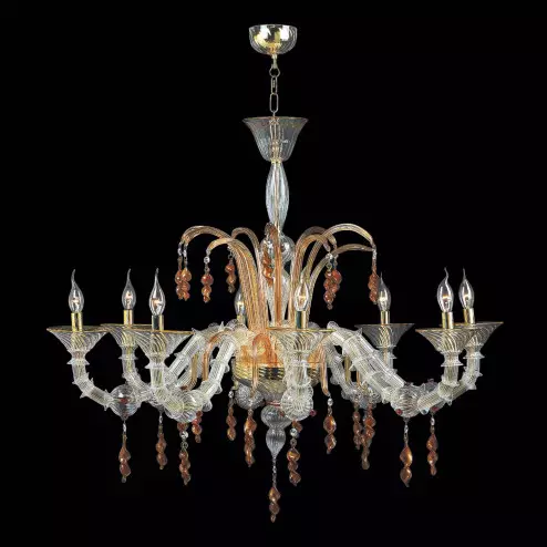 "Freya" lampara de araña de Murano - 8 luces - transparent y ámbar