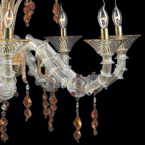 "Freya" Murano glass chandelier - 8 lights - transparent and amber