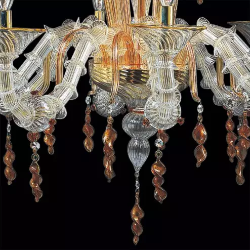 "Freya" Murano glass chandelier - 8 lights - transparent and amber