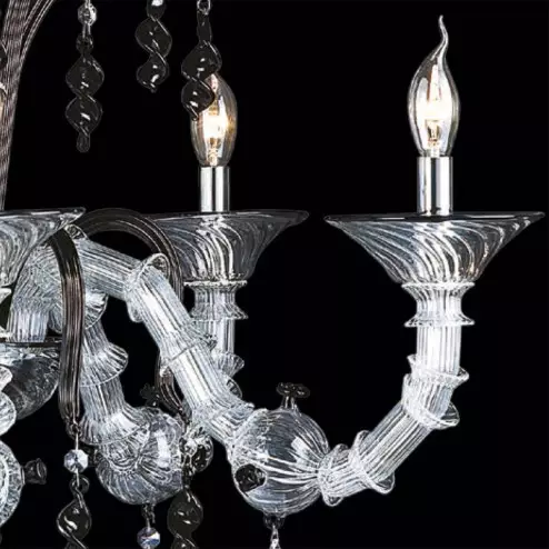 "Freya" Murano glass chandelier - 6 lights - transparent and black