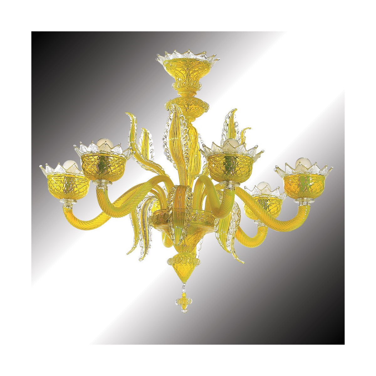 "Topazio" araña de Murano amarilla 6 luces