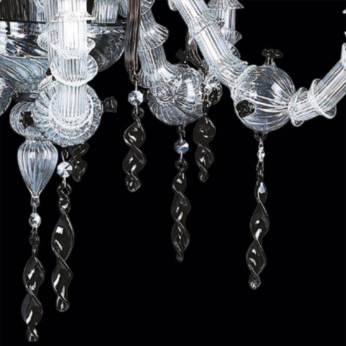 "Freya" lustre en cristal de Murano - 6 lumières - transparent et noir
