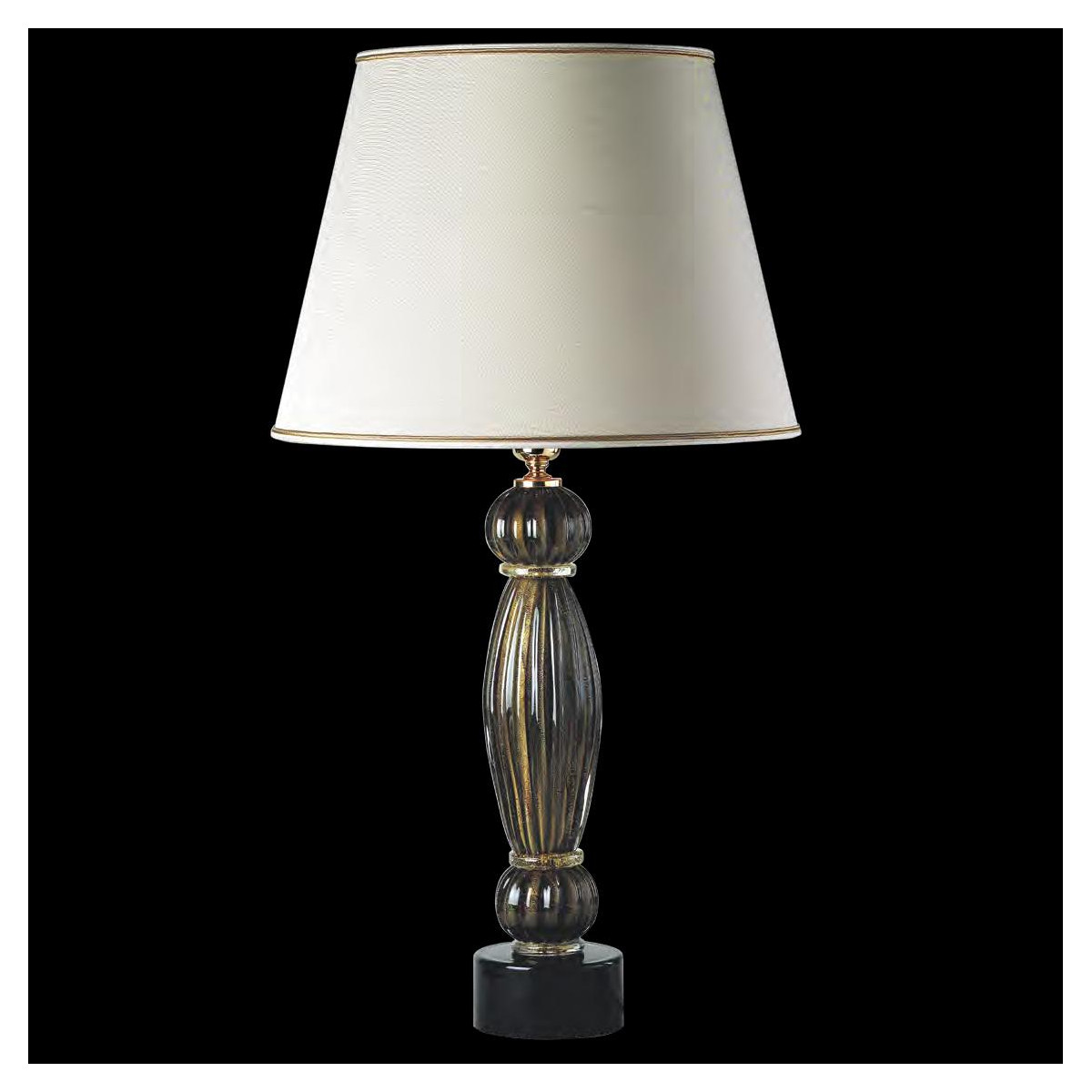 "Dorico" lampe de table en verre de Murano - noir et or
