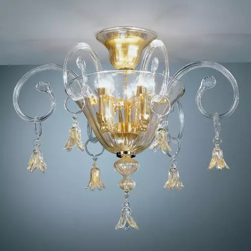 "Amelia" Murano glass ceiling light - 3 lights - transparent and gold