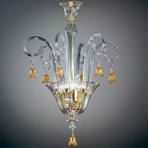 "Amelia" lámpara colgante en cristal de Murano - 3 luces - transparente y ambar