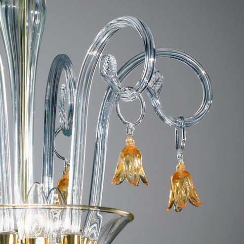 "Amelia" Murano glass pendant light - 3 lights - transparent and gold