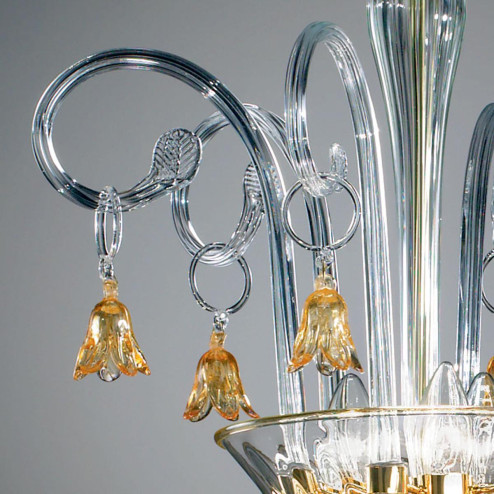 "Amelia" suspension en verre de Murano - 3 lumières - transparent et or