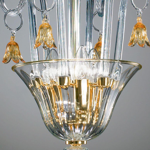 "Amelia" suspension en verre de Murano - 3 lumières - transparent et ambre