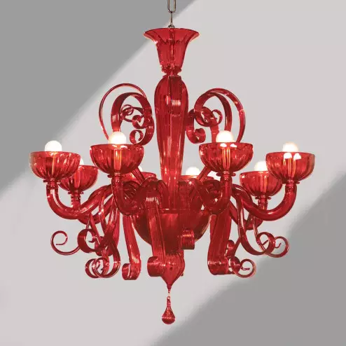 "Sogno" 8 lights red Murano glass chandelier