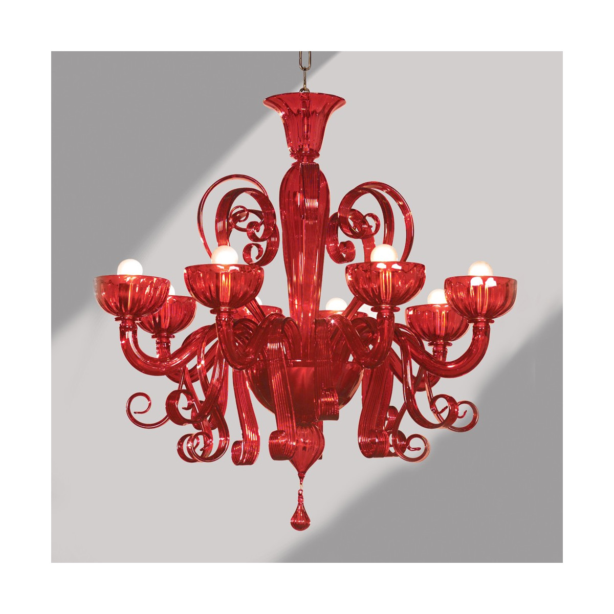 "Sogno" 8 lights red Murano glass chandelier