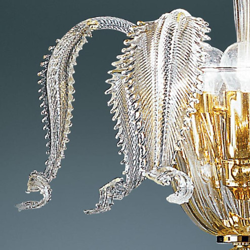 "Oreste" Murano glass pendant light - 3 lights - transparent and gold