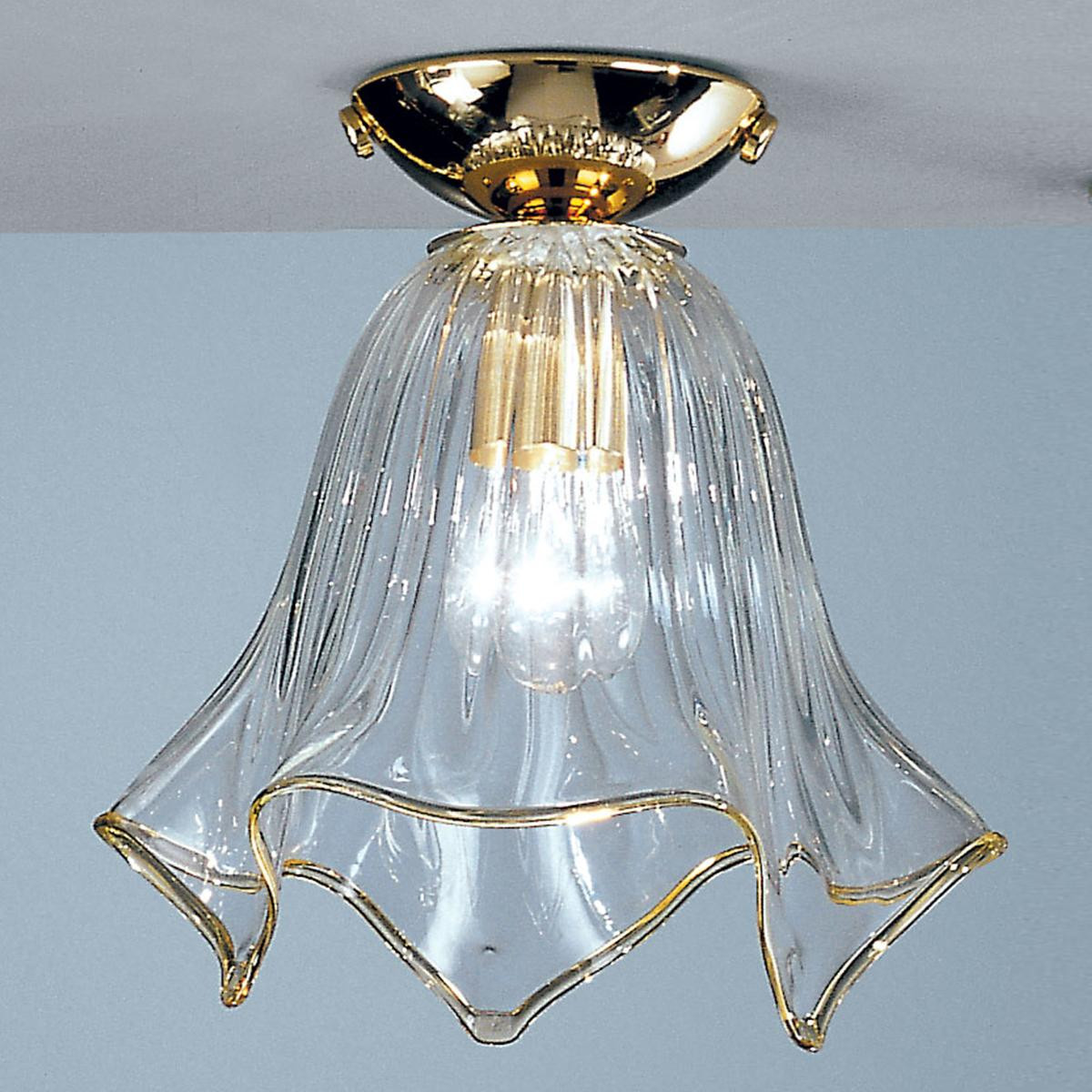 "Fazzoletto" Murano glass ceiling light - transparent and amber