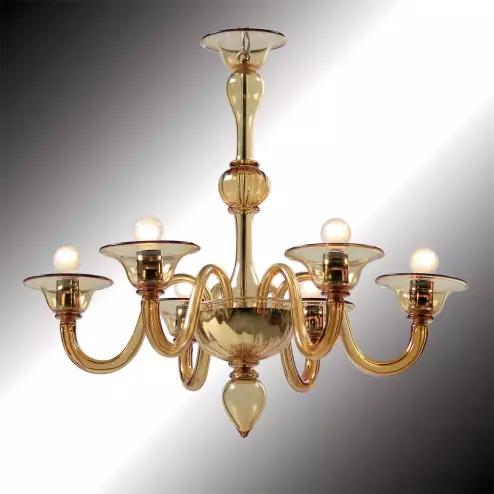 "Nane" 6 lights Amber Murano glass chandelier