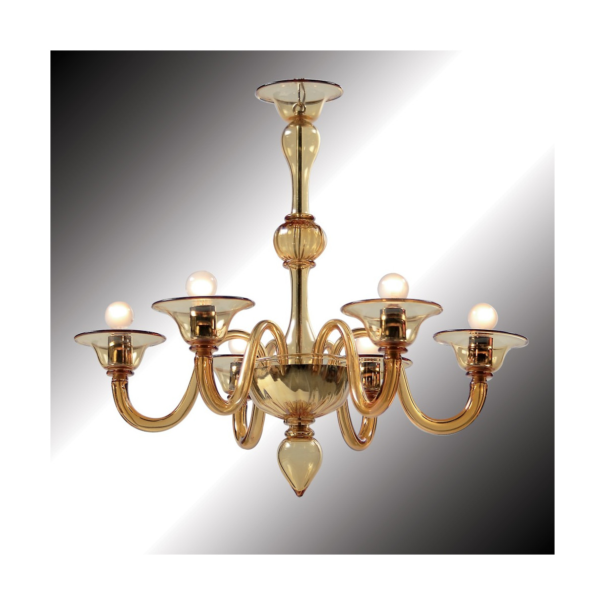 "Nane" 6 lights Amber Murano glass chandelier