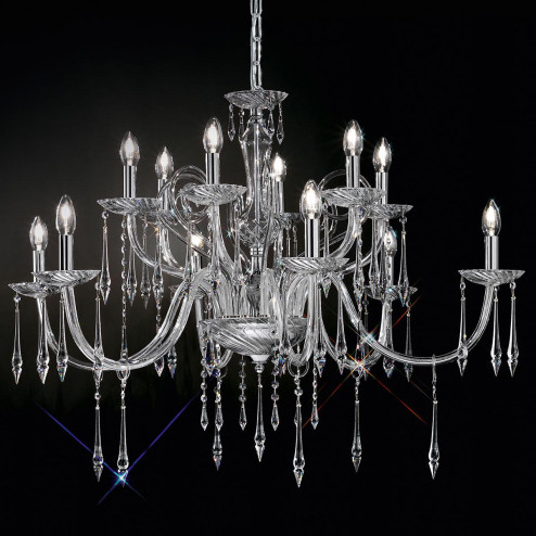 "Amadeo" large venetian crystal chandelier - 6+6 lights - transparent with Swarovski pendants