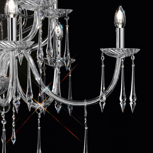 "Amadeo" grand lustre vénitienne en cristal - 6+6 lumières - transparent avec Swarovski pendentifs