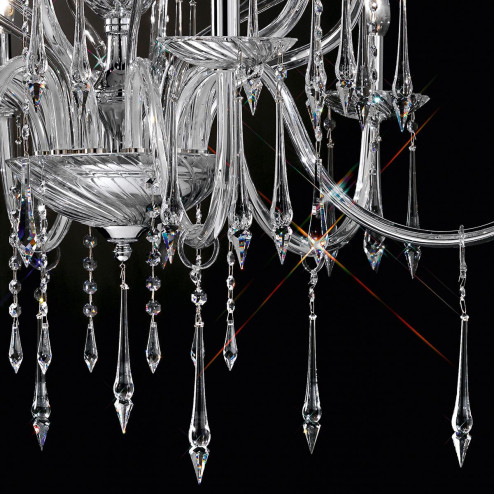 "Amadeo" grand lustre vénitienne en cristal - 6+6 lumières - transparent avec Swarovski pendentifs