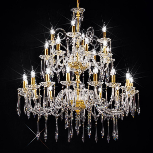 "Amadeo" large venetian crystal chandelier - 16+8+4 lights - transparent with Swarovski pendants