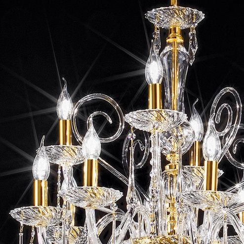 "Amadeo" large venetian crystal chandelier - 16+8+4 lights - transparent with Swarovski pendants