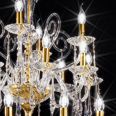"Amadeo" grand lustre vénitienne en cristal - 16+8+4 lumières - transparent avec Swarovski pendentifs