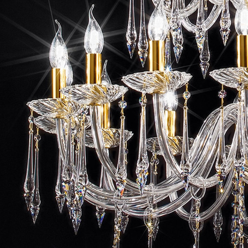 "Amadeo" araña grande en cristal veneciano - 16+8+4 luces - transparent con Swarovski colgantes