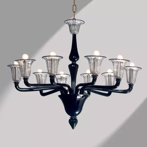 "Coco" 10 lights black Murano glass chandelier