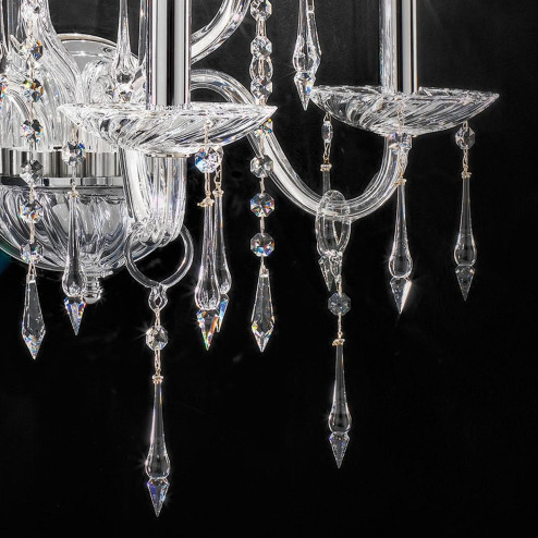 "Amadeo" aplique veneciano de pared en cristal - 3+2 luces - transparente con Swarovski colgantes