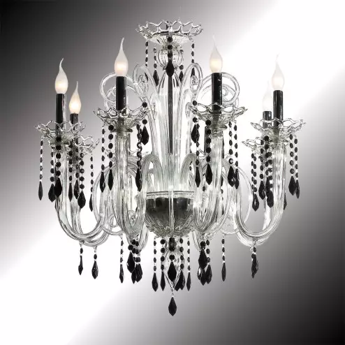 "Vittoria" 8 lights crystal and black Murano glass chandelier