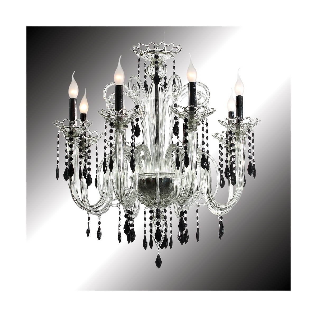 "Vittoria" 8 lights crystal and black Murano glass chandelier