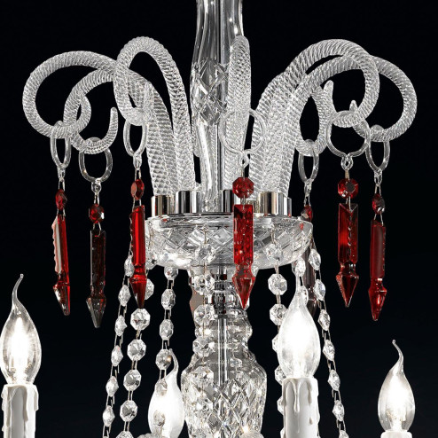 "Cima" lampara veneciana en cristal - 8 luces - transparente con rojo colgantes