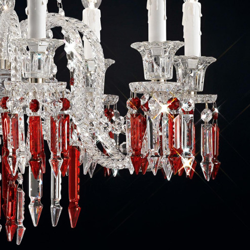 "Cima" lustre vénitienne en cristal - 8 lumières - transparent avec rouge pendentifs