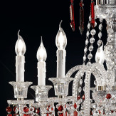 "Cima" lampara veneciana en cristal - 8 luces - transparente con rojo colgantes