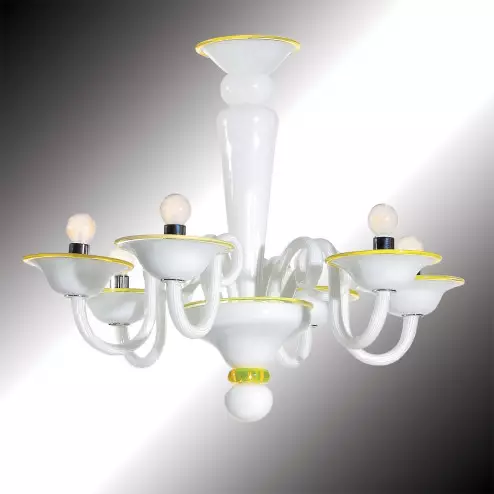"Sorbetto" 6 lights white and yellow Murano glass chandelier