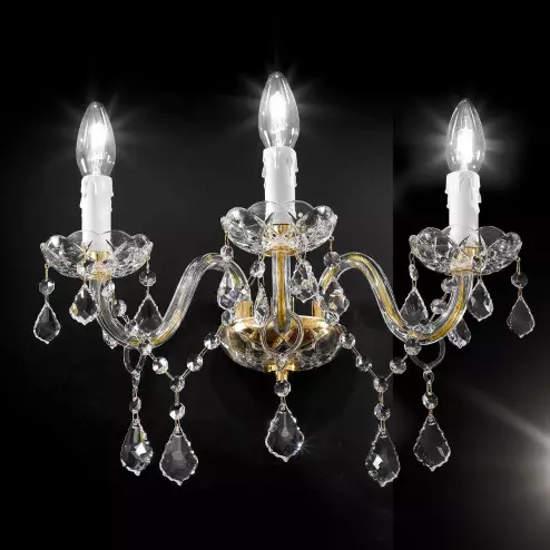"Botticelli" venetian crystal wall sconce - 3 lights - transparent with Asfour venetian crystal