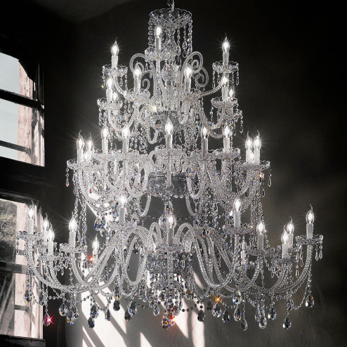 "Signorini" large venetian crystal chandelier - 16+16+8+4 lights - transparent with Asfour venetian crystal