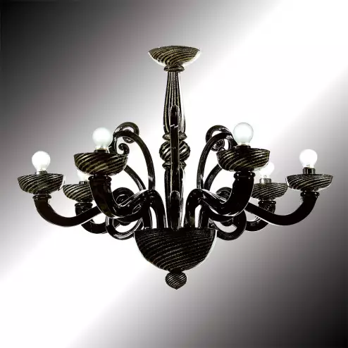 "Medea" 6 lights black and gold Murano glass chandelier