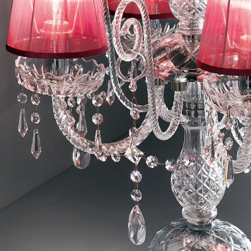 "Signorini" venetian crystal table lamp with lampshades - 4+1 lights - transparent with Asfour venetian crystal