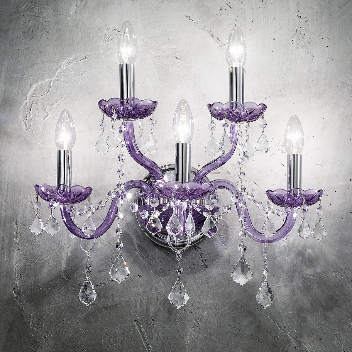 "Brindisi" aplique veneciano de pared en cristal - 3+2 luces - purpura 