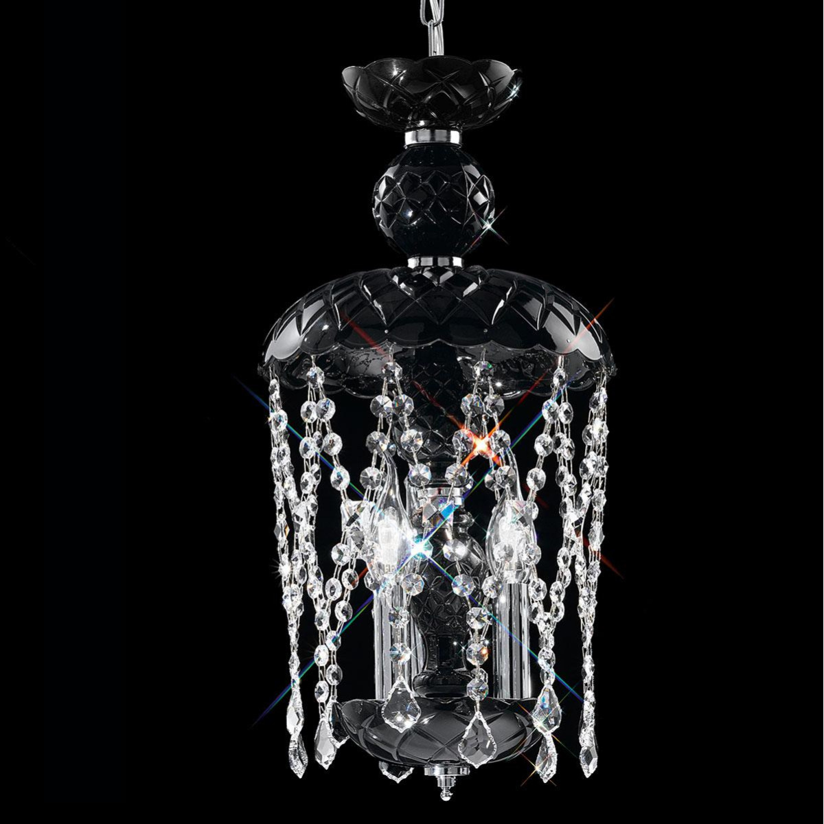 "Brindisi" suspension vénitienne en cristal - 3 lumières - noir avec transparent pendentifs