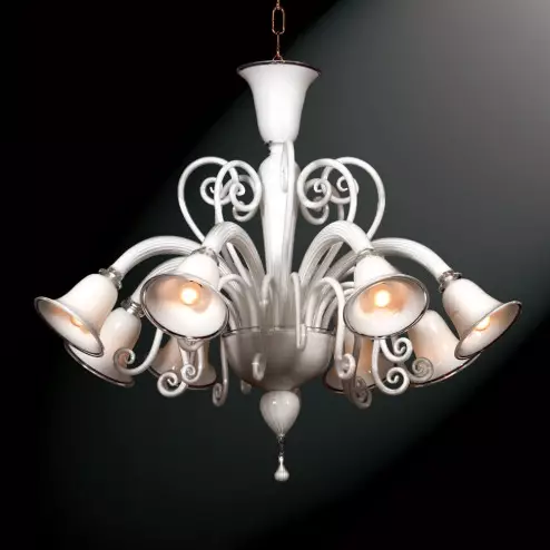 "Isabella" 8 lights white Murano glass chandelier