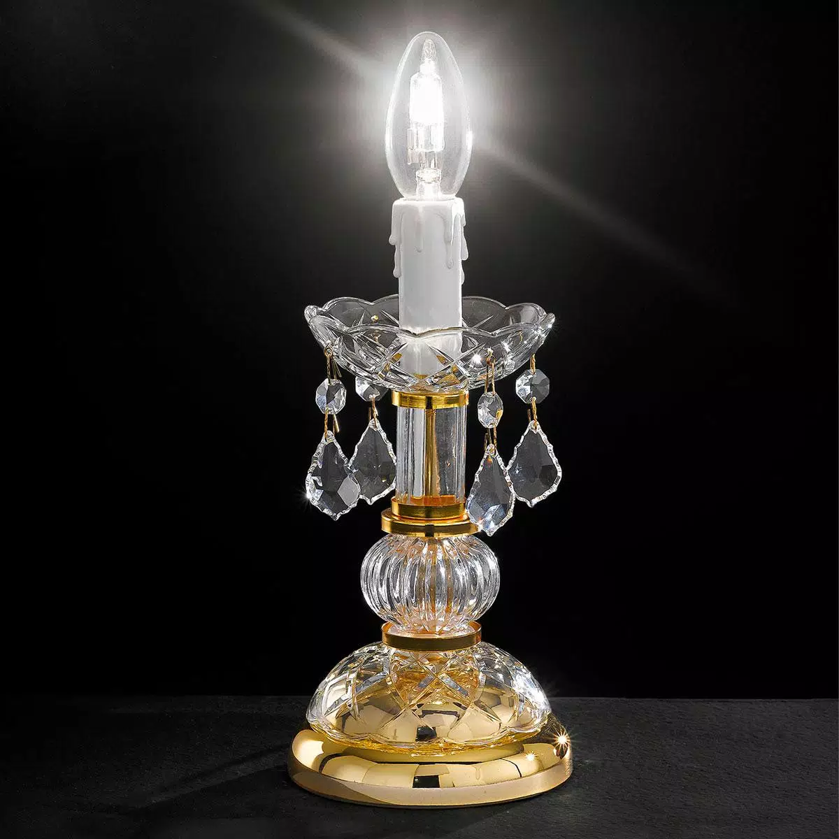 "Alfieri" venetian crystal bedside lamp - 1 light - transparent with Asfour venetian crystal