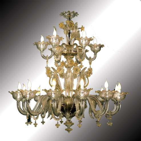 "Torcello" lights transparent and gold Murano chandelier