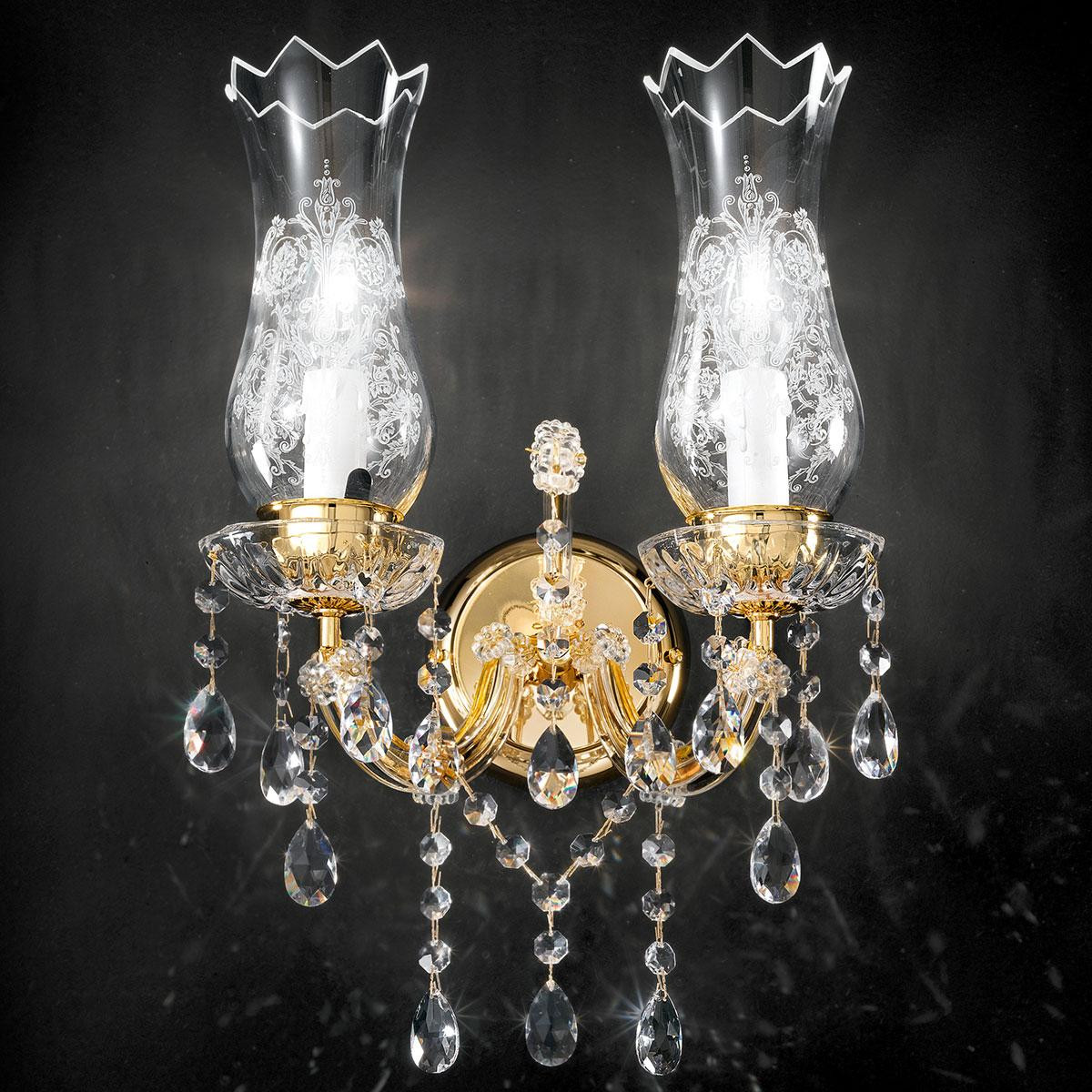 "Michelangelo" venetian crystal wall sconce - 2 lights - transparent with Asfour venetian crystal