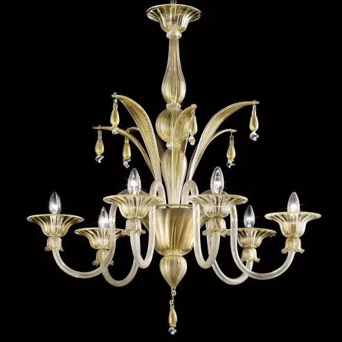 "Incanto" 6 lights Murano glass chandelier - gold and transparent