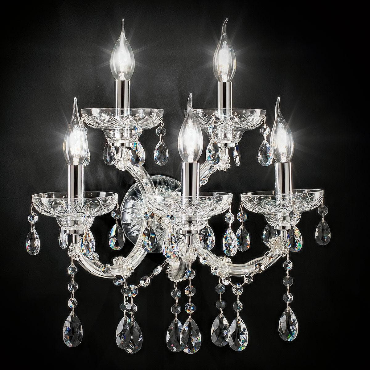 "Boccioni" applique vénitienne en cristal - 3+2 lumières - transparent avec Asfour cristal