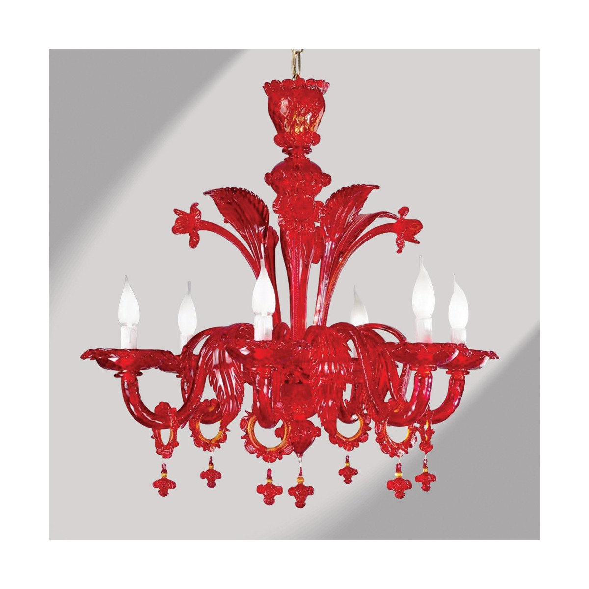 "Santa Croce" araña de Murano roja 6 luces