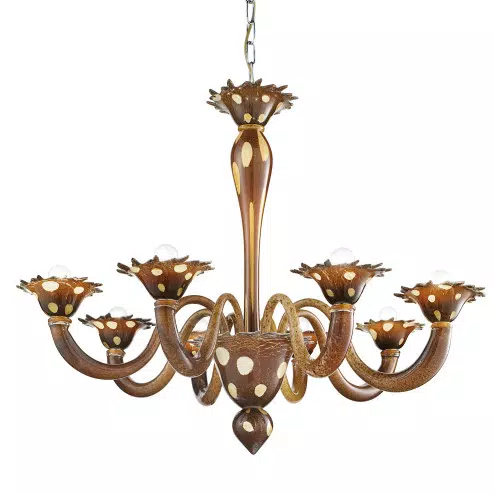 "Dalmata" 8 lights Murano glass chandelier - brown with white spots