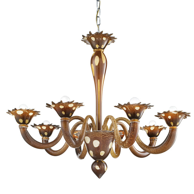 "Dalmata" 8 lights Murano glass chandelier - brown with white spots